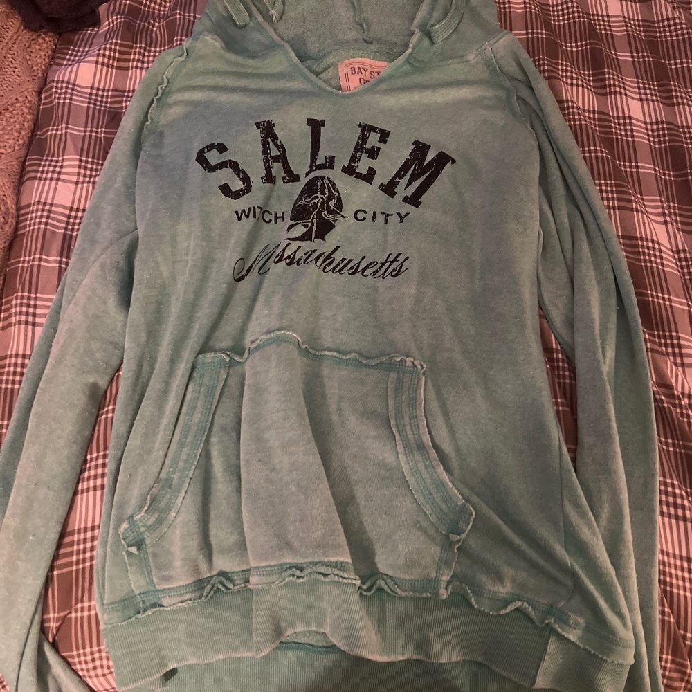 Bay Studio Salem Massachusetts Washed Teal Hoodie